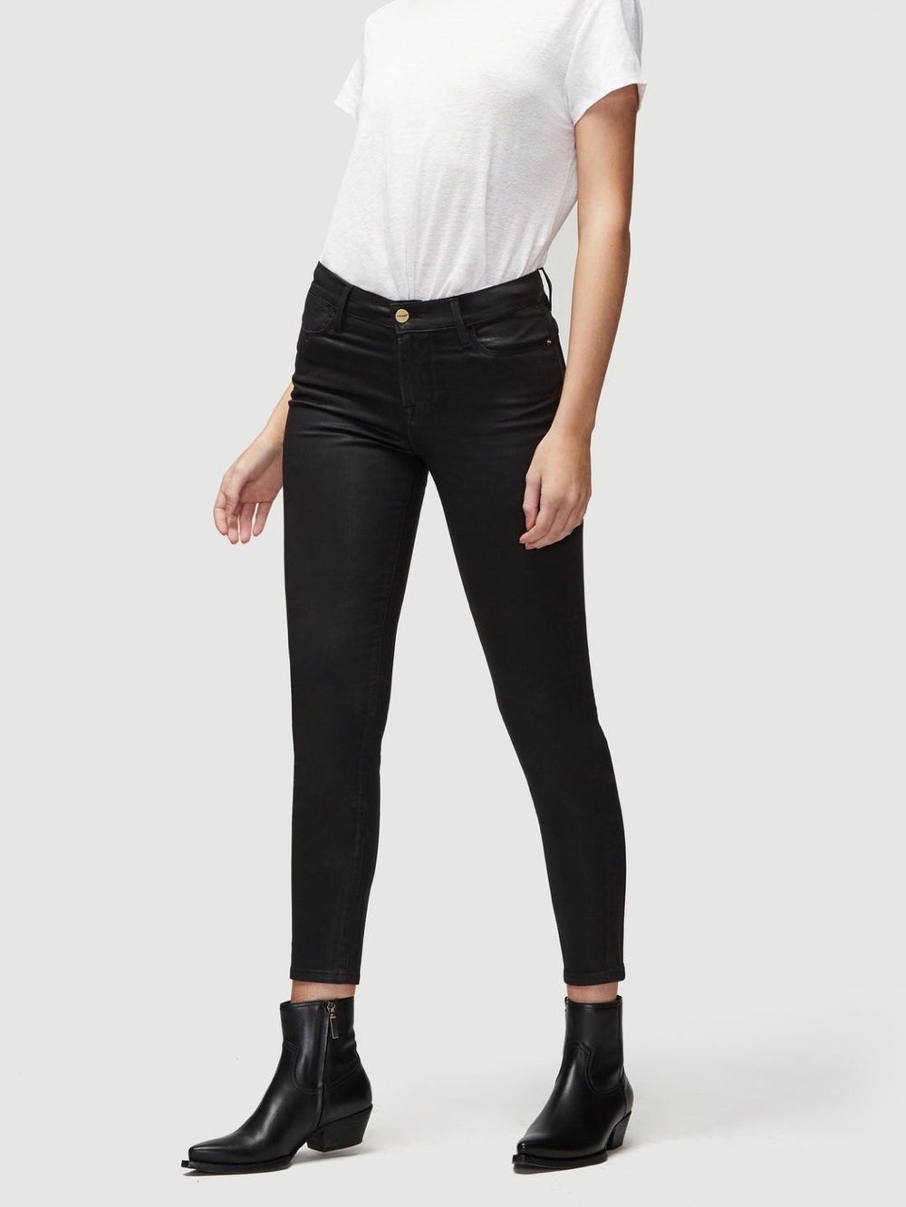 FRAME Le Skinny Black Coated Jeans